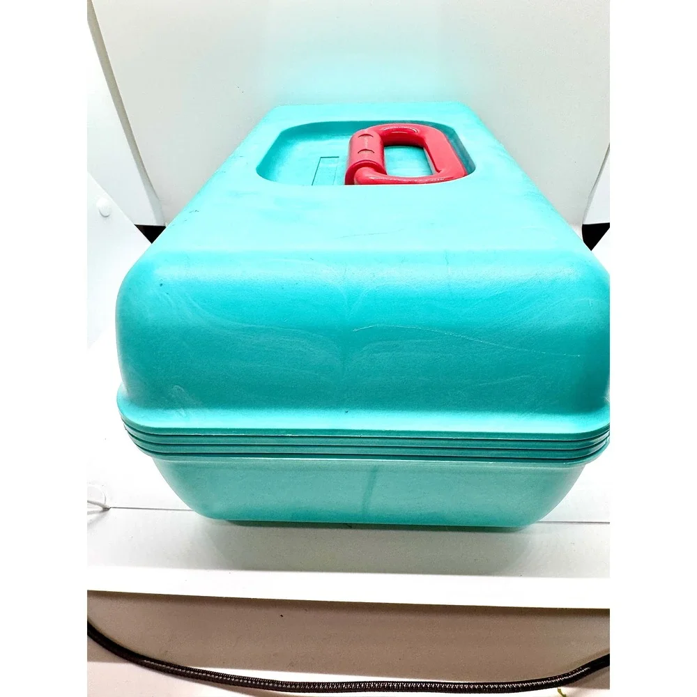 Vintage Caboodles Makeup Case 90s Retro Teal Pink Model 2602 Beauty Organizer